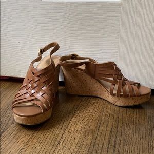 Beige strappy wedges